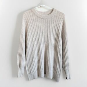 Aerie Buttercream Crew Neck Balloon Sleeve Ribbed Soft Sweater Cream Beige XS